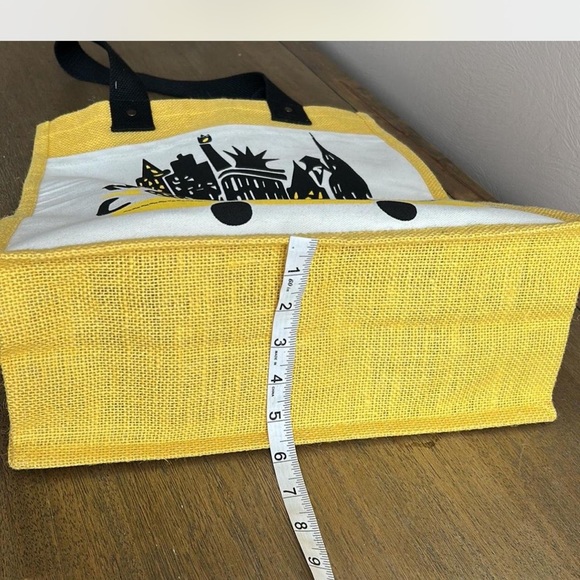 Yellow and Black NYC Slyline Jute & Canvas Tote Bag. New With Tags. Sample Bag. - Picture 7 of 8